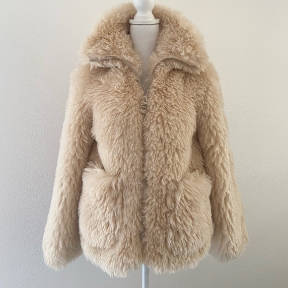 Topshop faux sherpa coat cream zip fur coat borg shearling - Picture 2 of 14